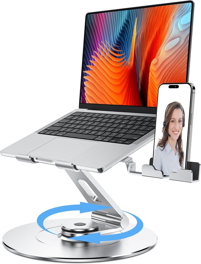 LOXP Laptop Stand with Phone Holder, Adjustable Laptop Stand, Aluminum Computer Mount Holder, Ergonomics Laptop Riser for Desk, Fits MacBook, up to 17.3" All Notebooks Silver - Image 1